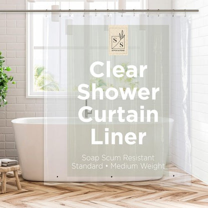 Stitch & Stone Shower Curtain Liner, Premium Medium Weight Durable Waterproof 6g PEVA for Bathroom with Weighted Magnets, Standard Size 72" x 72", Clear 1 Pack