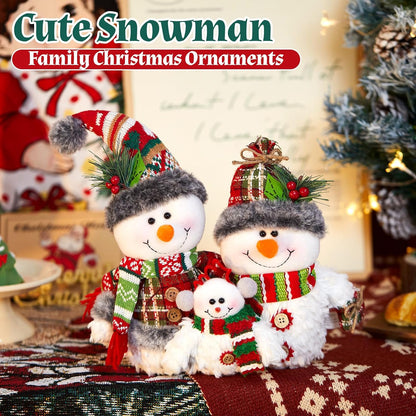 WEWILL 12'' Christmas Snowman Figurine - Cozy Family Tabletop Decor for Holiday Cheer