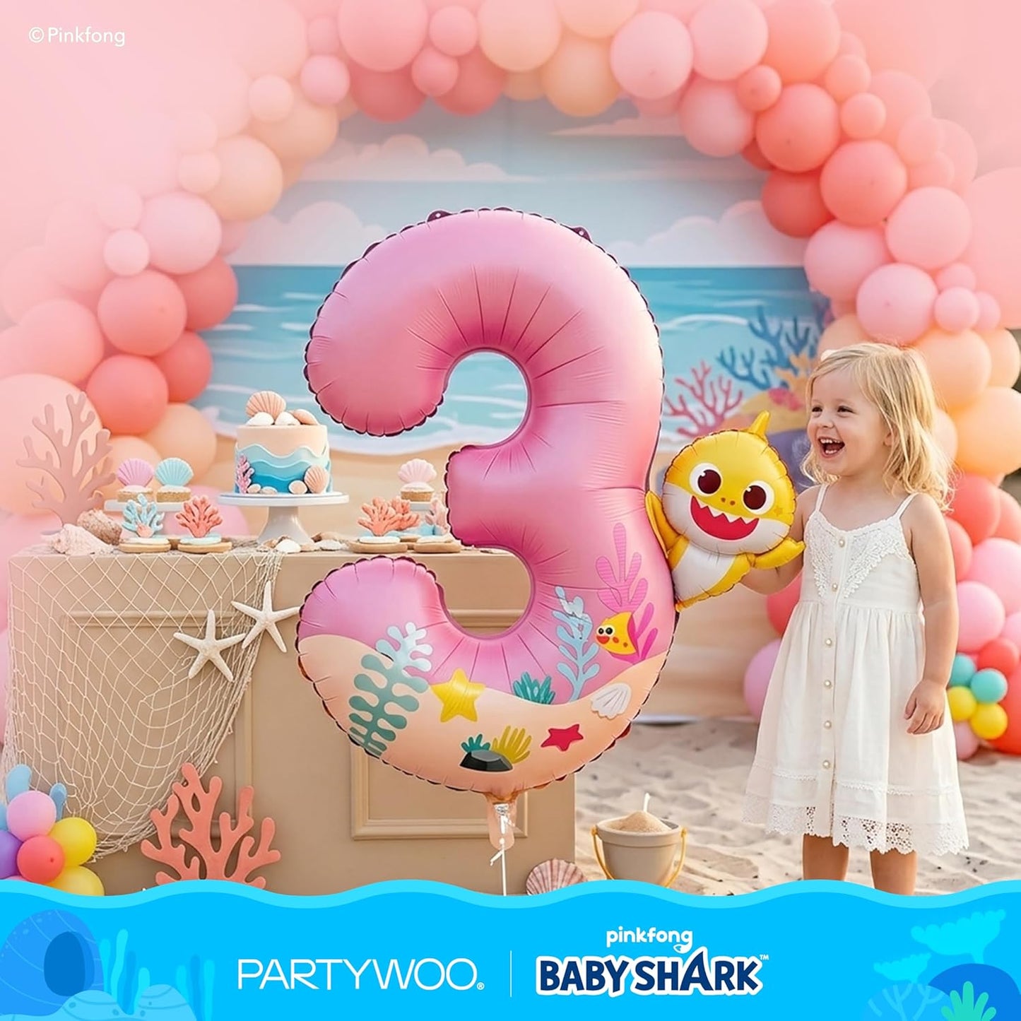 PartyWoo Pink Foil Number 3 Balloon - 40 Inch Mylar Helium Birthday Decoration for Kids' Parties