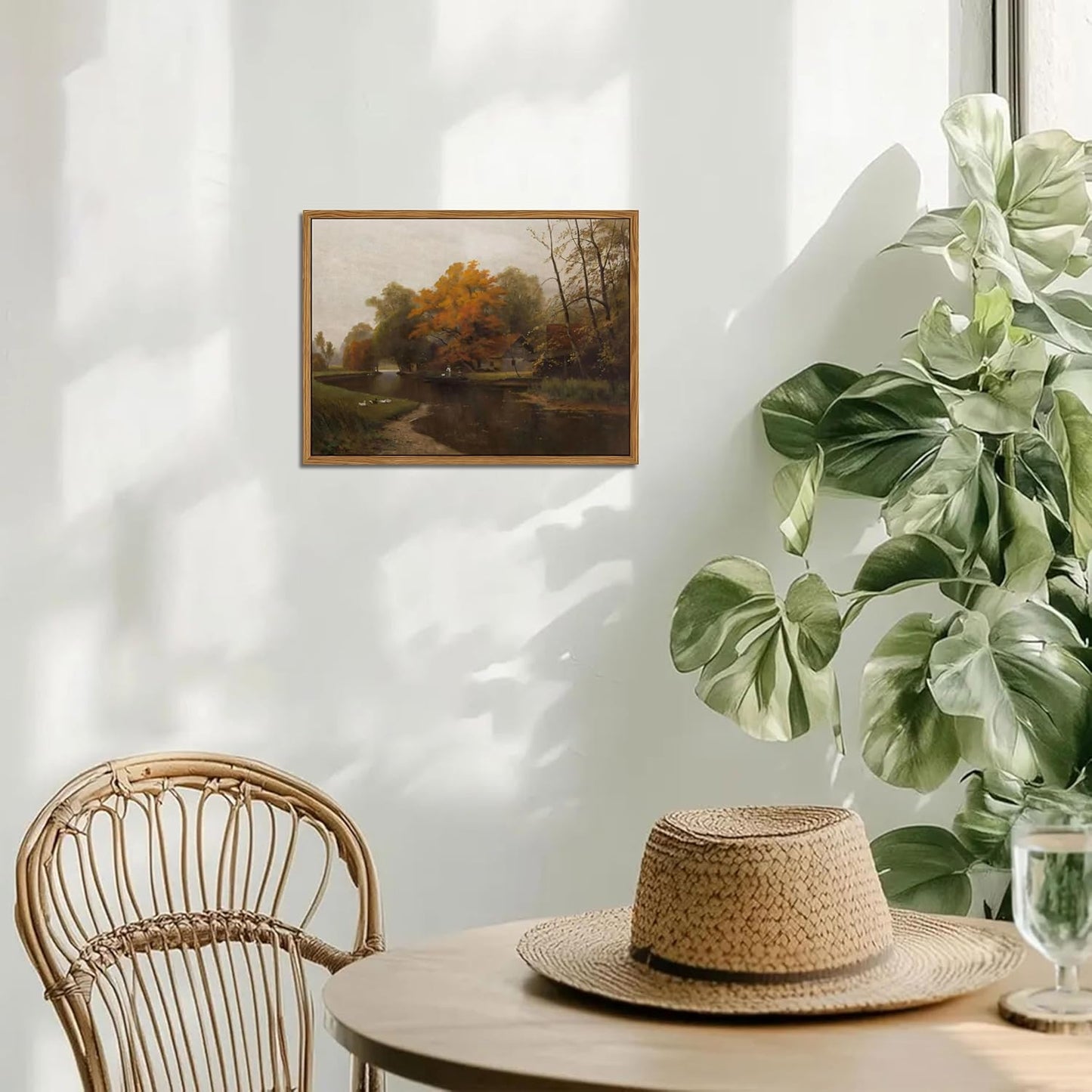 Vintage Autumn Canvas Wall Art by Floating Framed - Nature Landscape Print for Living Room, 8x10 Inch