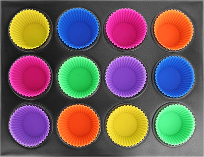 New Star Foodservice Reusable Silicone Baking Cups - 24 Pack Cupcake Liners for Easy Baking