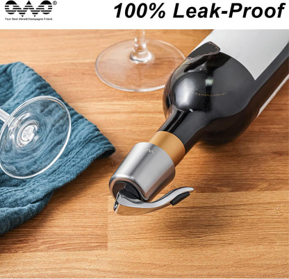 OWO Stainless Steel Wine Bottle Stopper, Reusable Wine Saver with Silicone Seal, Decorative Bottle Sealer, Keeps Fresh (Silver, 2 Pack)