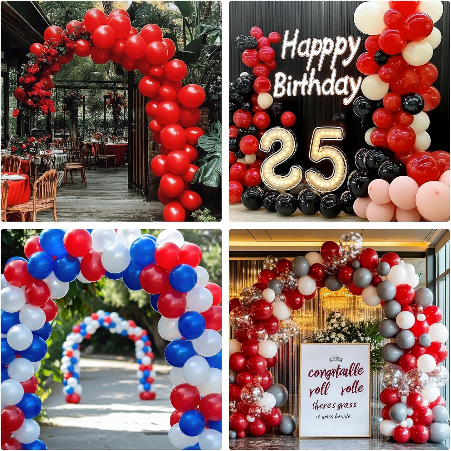 RUBFAC Red Balloons - 135pcs in Various Sizes (5-18 Inch) for Birthday & Wedding Decorations