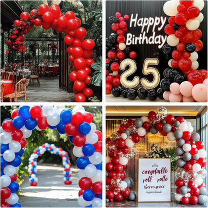 RUBFAC Red Balloons - 135pcs in Various Sizes (5-18 Inch) for Birthday & Wedding Decorations