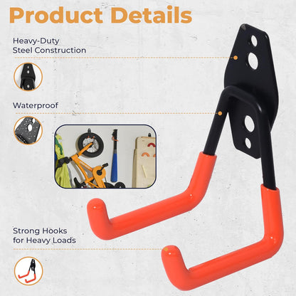 Steel Heavy Duty Garage Hooks by [Brand Name] - 28 Pack Anti-Slip Wall Mount Organizers for Bikes, Ladders, and Tools | Orange