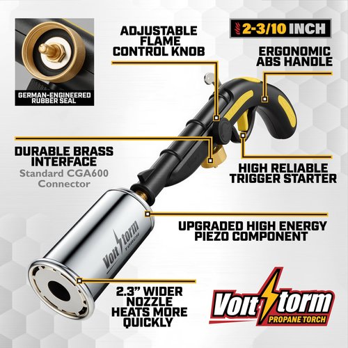 Cooking Torch Kitchen Blow Torch Flamethrower, Grill Gun Propane Torch Flame Thrower Gun with High Output, Adjustable Flame, Food Sous Vide Culinary Torch for Searing Steaks Lighting Campfires(Yellow)