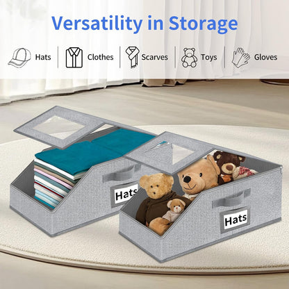 Aokeyee Hat Organizer - Stackable 2PCS Storage with Clear Window Lid & Flip-Top Access | Grey