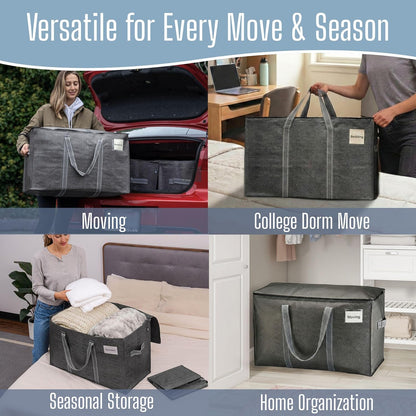 VENO Heavy Duty Moving Bags - Extra Large Storage Solution with Reinforced Handles & Strong Zippers | 4 Pack, Foldable & Reusable