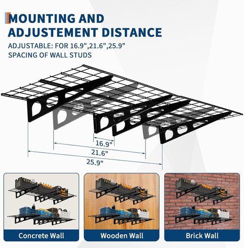 GarveeLife Heavy-Duty Garage Storage Shelving - 2 Pack 2x6 ft Wall-Mounted Racks | 1600 lbs Capacity