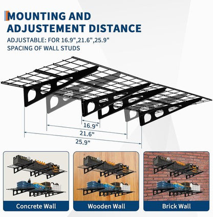 GarveeLife Heavy-Duty Garage Storage Shelving - 2 Pack 2x6 ft Wall-Mounted Racks | 1600 lbs Capacity