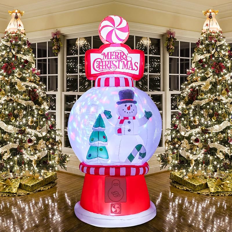 7.8FT Christmas Inflatable Snow Globe Decor with Rotating Lights - Outdoor
