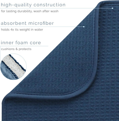 S&T INC. XL Dish Drying Mat - Absorbent Microfiber Kitchen Counter Pad, 18” x 24”, Navy