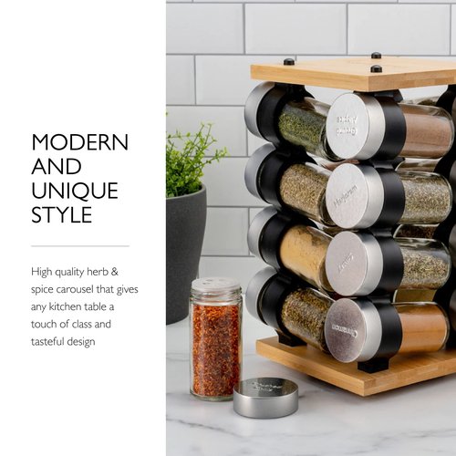 Cole & Mason Blyth Spice Rack Carousel, 16 Jar, Bamboo