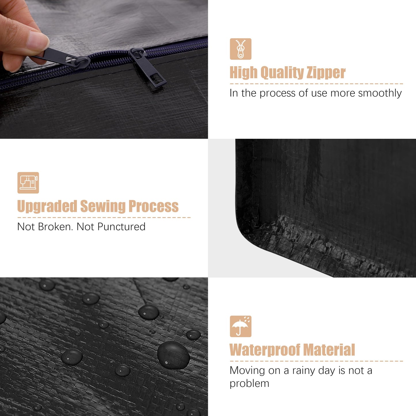 NATURELUX Heavy Duty Moving Bags with Backpack Straps and Strong Handles, Alternative to Moving Boxes and Storage Totes for Dorm Room Essentials, 12 Pack, Black