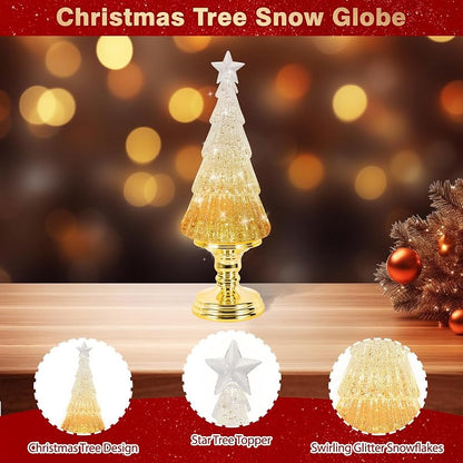 Christmas Tree Snow Globe Lantern with 6H Timer - USB & Battery Operated (Gold Tree)
