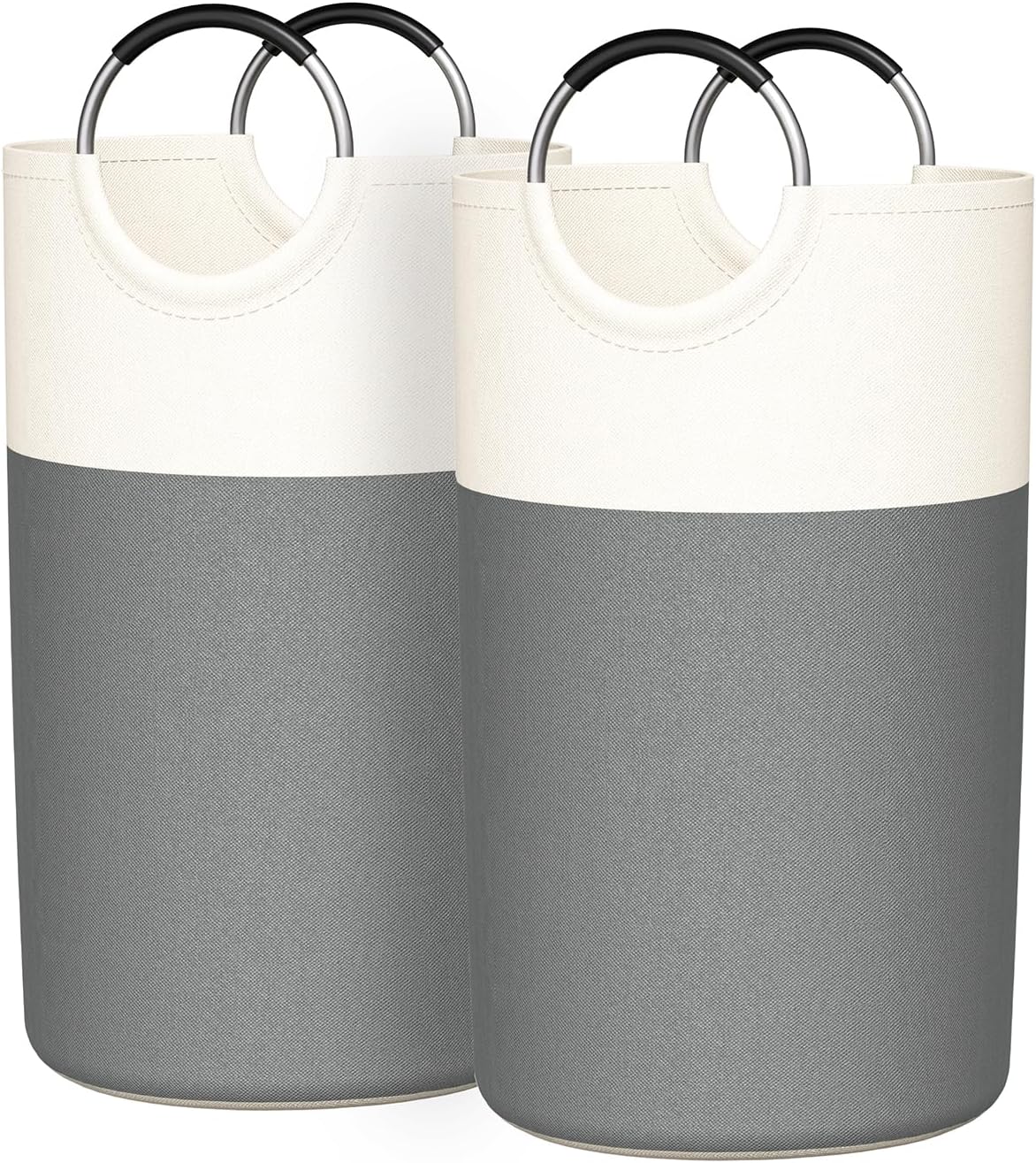 Skiennix 90L Laundry Hamper - Large Collapsible Baskets with Soft Aluminum Handles | Grey, 2 Pack