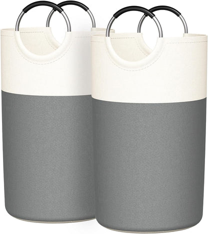 Skiennix 90L Laundry Hamper - Large Collapsible Baskets with Soft Aluminum Handles | Grey, 2 Pack