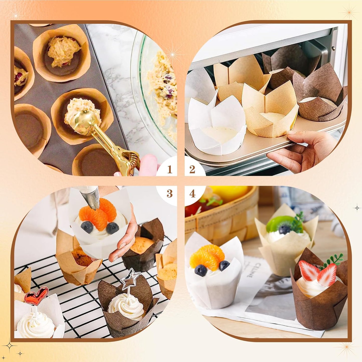 NPLUX Tulip Cupcake Liners - 200PCS Greaseproof Muffin Wrappers for Baking | Perfect for Parties & Holidays