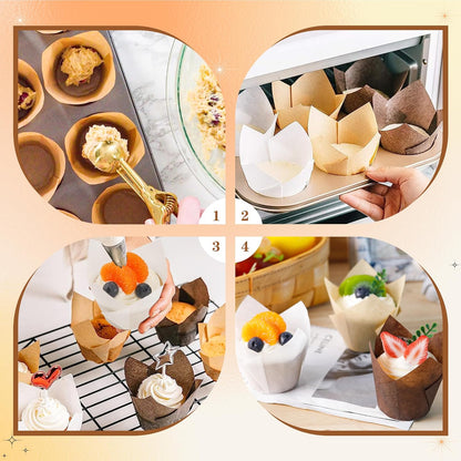 NPLUX Tulip Cupcake Liners - 200PCS Greaseproof Muffin Wrappers for Baking | Perfect for Parties & Holidays