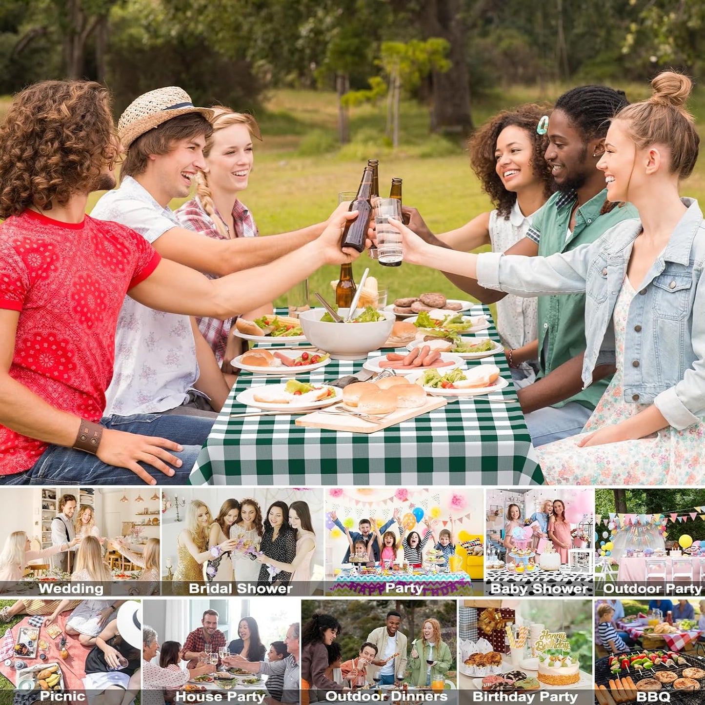Regine Switzerland Disposable Green Gingham Tablecloths - Waterproof Checkered Design | 54" x 108" for Parties & Picnics