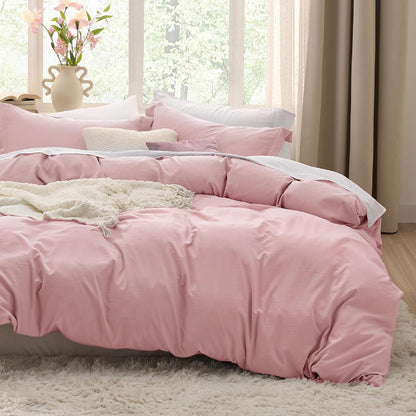 Bedsure Pink Duvet Cover Set - Ultra Soft Cotton-Like Polyester, Full Size 80x90 Inches, 3 Pieces with Zipper Closure & 2 Pillow Shams