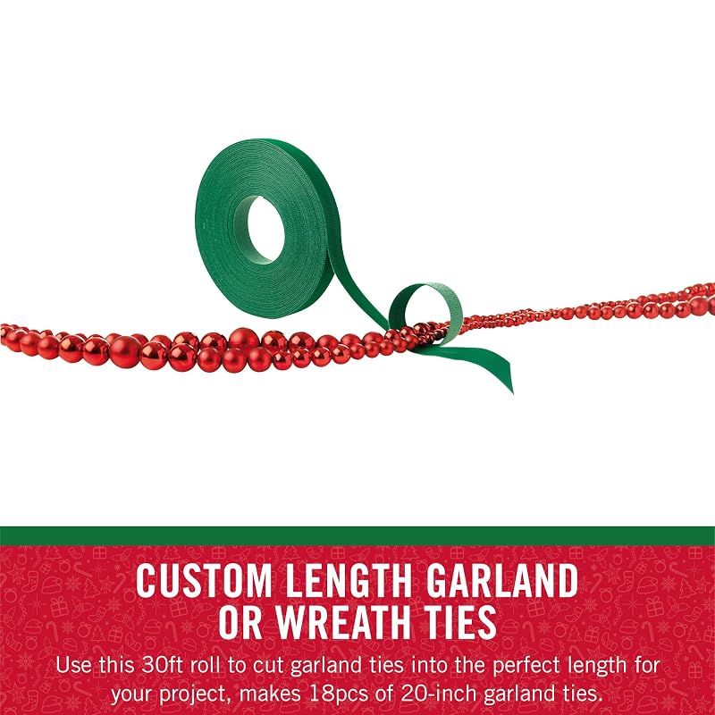 Velcro Brand Garland Ties - Green 30 ft Roll, Cut-to-Size Holiday Decor