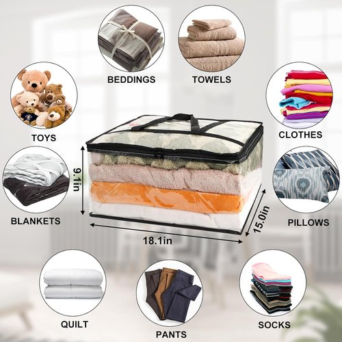 Clear Blanket Storage Bags by 6Pack - Durable Vinyl Organizers with Reinforced Handles | 40L for Bedding & Clothing