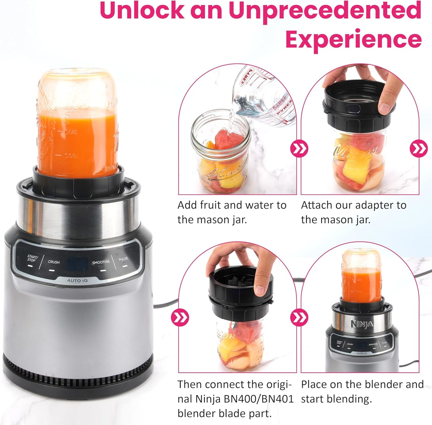 Ninja Nutri Pro BN401 Blender Adapter | Blend Directly in Glass Jar - Dishwasher Safe Attachment