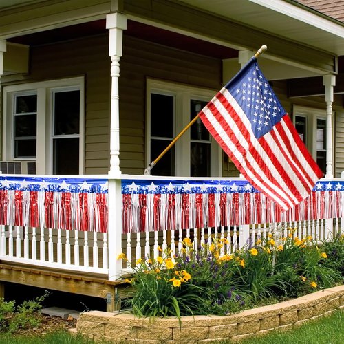 **Mega-L 4th of July Decorations - 39 Feet Red, White & Blue Foil Fringe Garland & Tinsel Streamers**