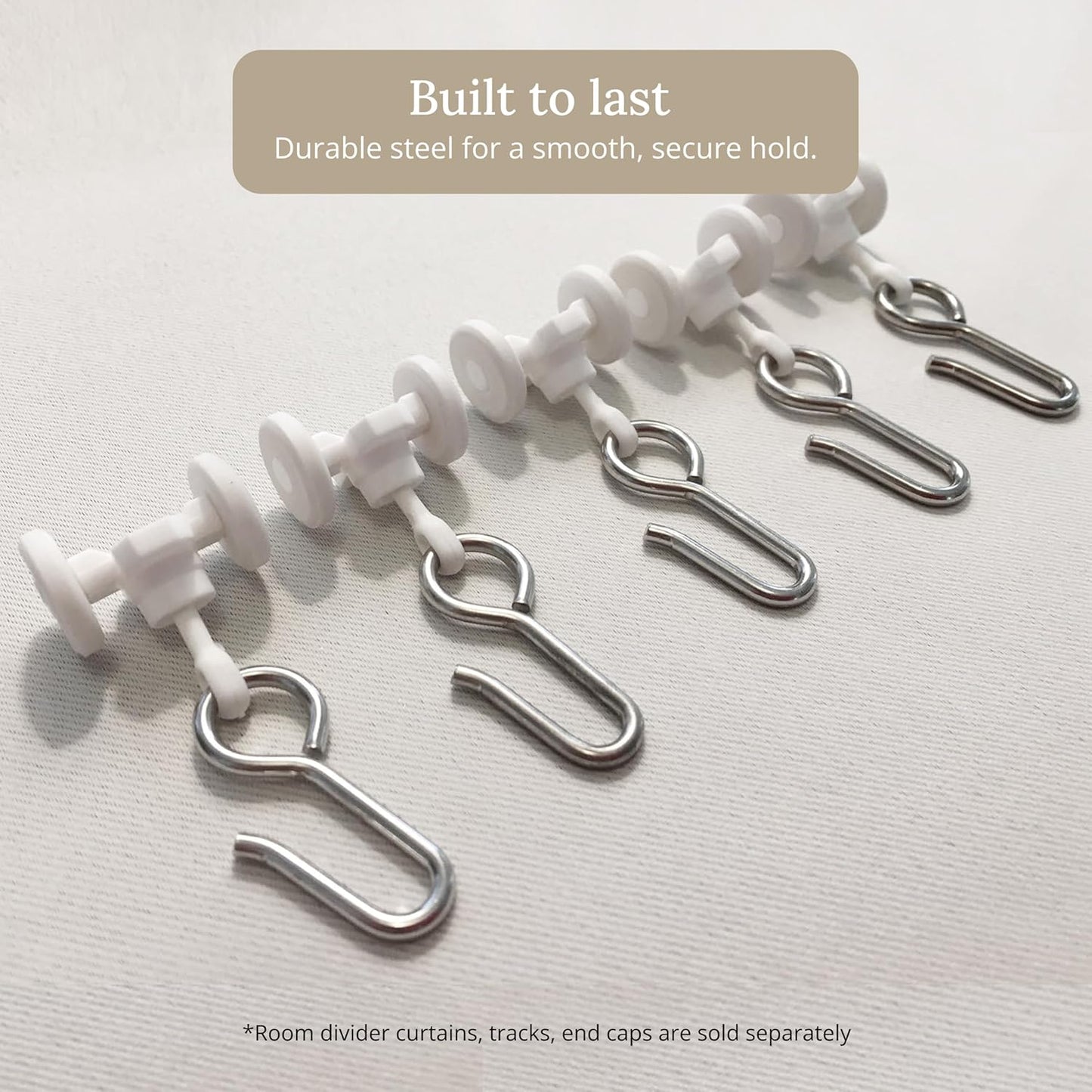Skiennix Curtain Track Hooks - 20 Durable Ceiling Roller Hooks for Smooth Gliding - White Plastic & Steel