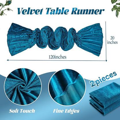 Peacock Blue Velvet Table Runner 20x120 Inches - 2-Pack, Luxury Wedding Decor (Variation: Peacock Blue+20"x120"-2pcs)