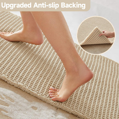 TYUU Pale Beige Bathroom Rug, Waffle Bath Mat Non Slip Washable Super Absorbent Quick Dry Boho Farmhouse Bathroom Decor, 36''x24'' Pale Beige