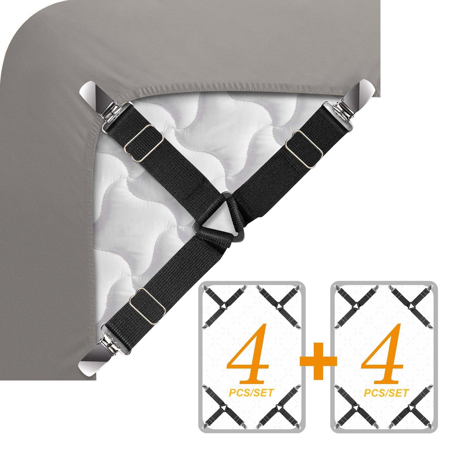 Ultrashang Sheet Straps Clip Triangle: 2-Set Elastic Fitted Bedding Sheet Fasteners Holder Suspenders for Bed Band Crib Mattress Pad Corner Gripper Bedsheet Keeper