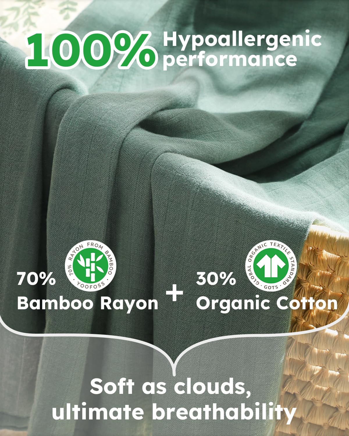 Yoofoss Organic Muslin Swaddle Blanket - Soft & Breathable 47 x 47 Inches for Newborns, Baby Boys & Girls