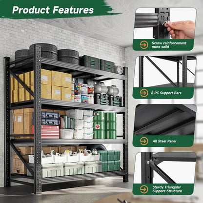 Letaya Heavy Duty 3000LBS Storage Shelves - 4 Tier Adjustable Utility Rack for Garage & Warehouse | Black 48" W x 24" D x 70" H
