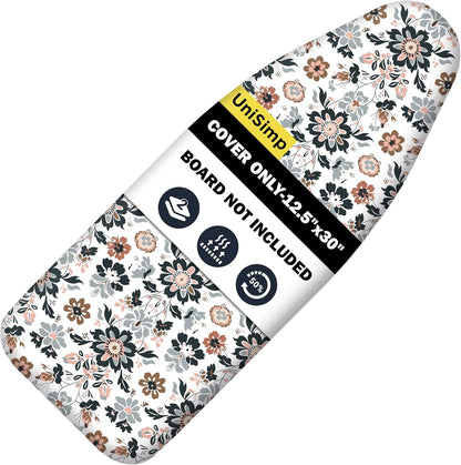 UniSimp Small Ironing Board Cover - Heat Resistant Cotton Canvas with Padding | 12.5"x30" Floral Design