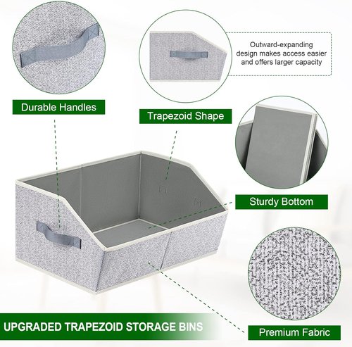 Homsorout Closet Organizers - Large Fabric Storage Bins with Handles | 6-Pack Trapezoid Design in Light Gray