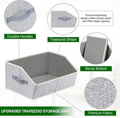 Homsorout Closet Organizers - Large Fabric Storage Bins with Handles | 6-Pack Trapezoid Design in Light Gray