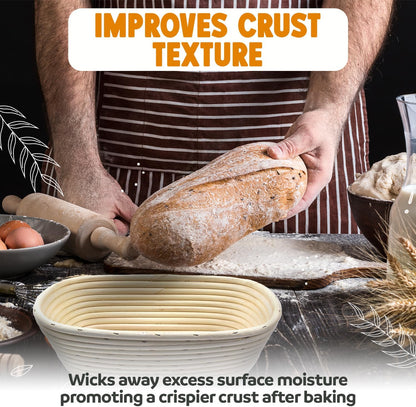 Vollum Banneton Bread Proofing Basket - Handwoven Rattan Cane for Artisan Sourdough | 8.5 x 3 In, 1-Pound Round