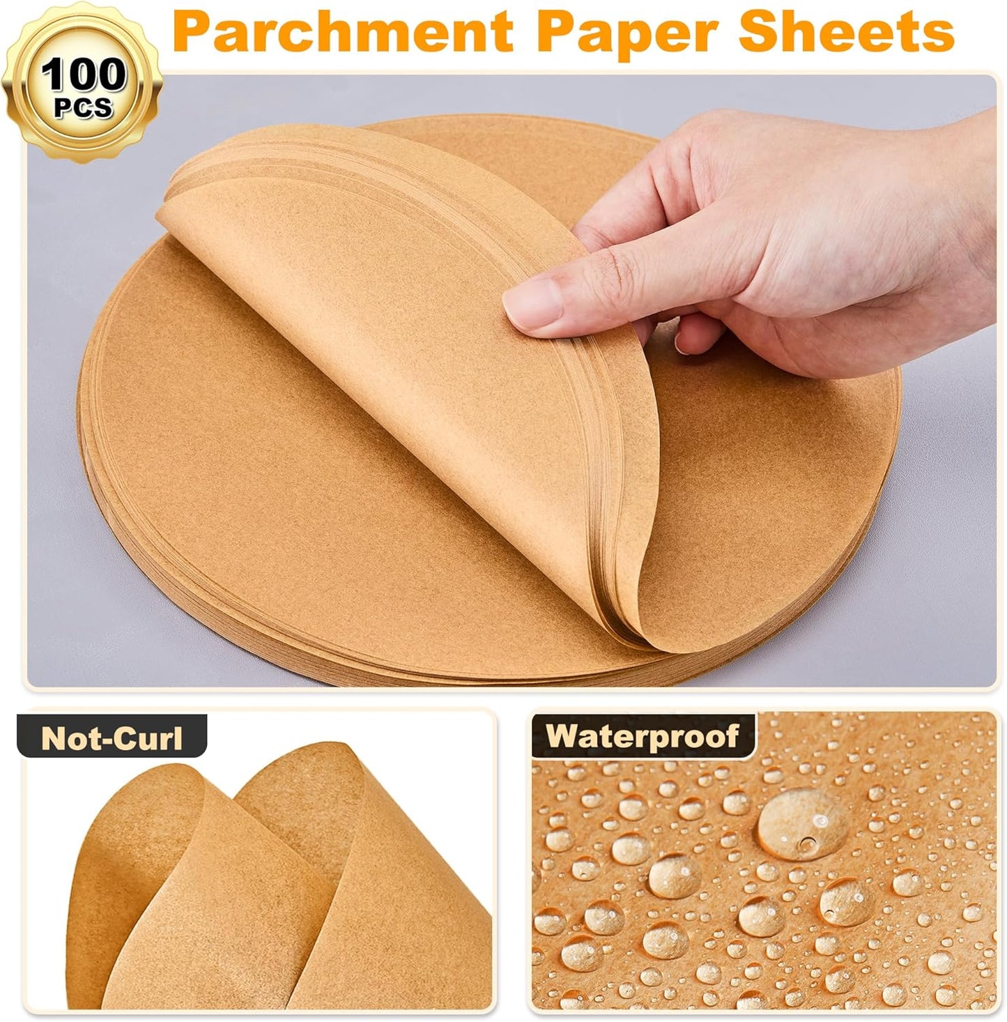 SMARTAKE Unbleached Parchment Paper Baking Sheets - 100 Pcs Round, 4 Inches | Non-Stick for Baking & Grilling
