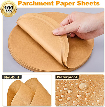 SMARTAKE Unbleached Parchment Paper Baking Sheets - 100 Pcs Round, 4 Inches | Non-Stick for Baking & Grilling