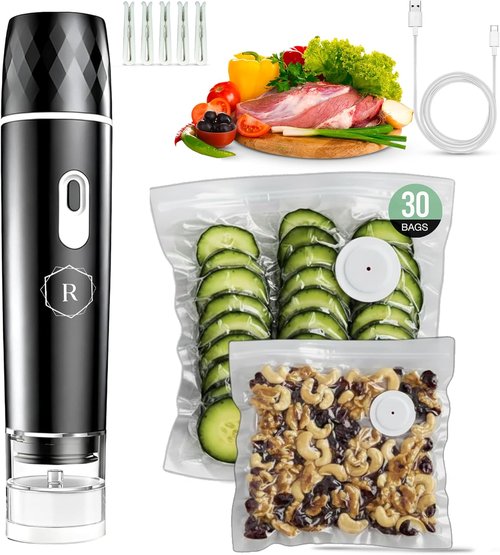 Compact Vacuum Sealer - Powerful Handheld Food Sealer with 30 BPA-Free Bags & 5 Clips | Rechargeable & Cordless