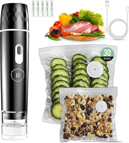 Compact Vacuum Sealer - Powerful Handheld Food Sealer with 30 BPA-Free Bags & 5 Clips | Rechargeable & Cordless
