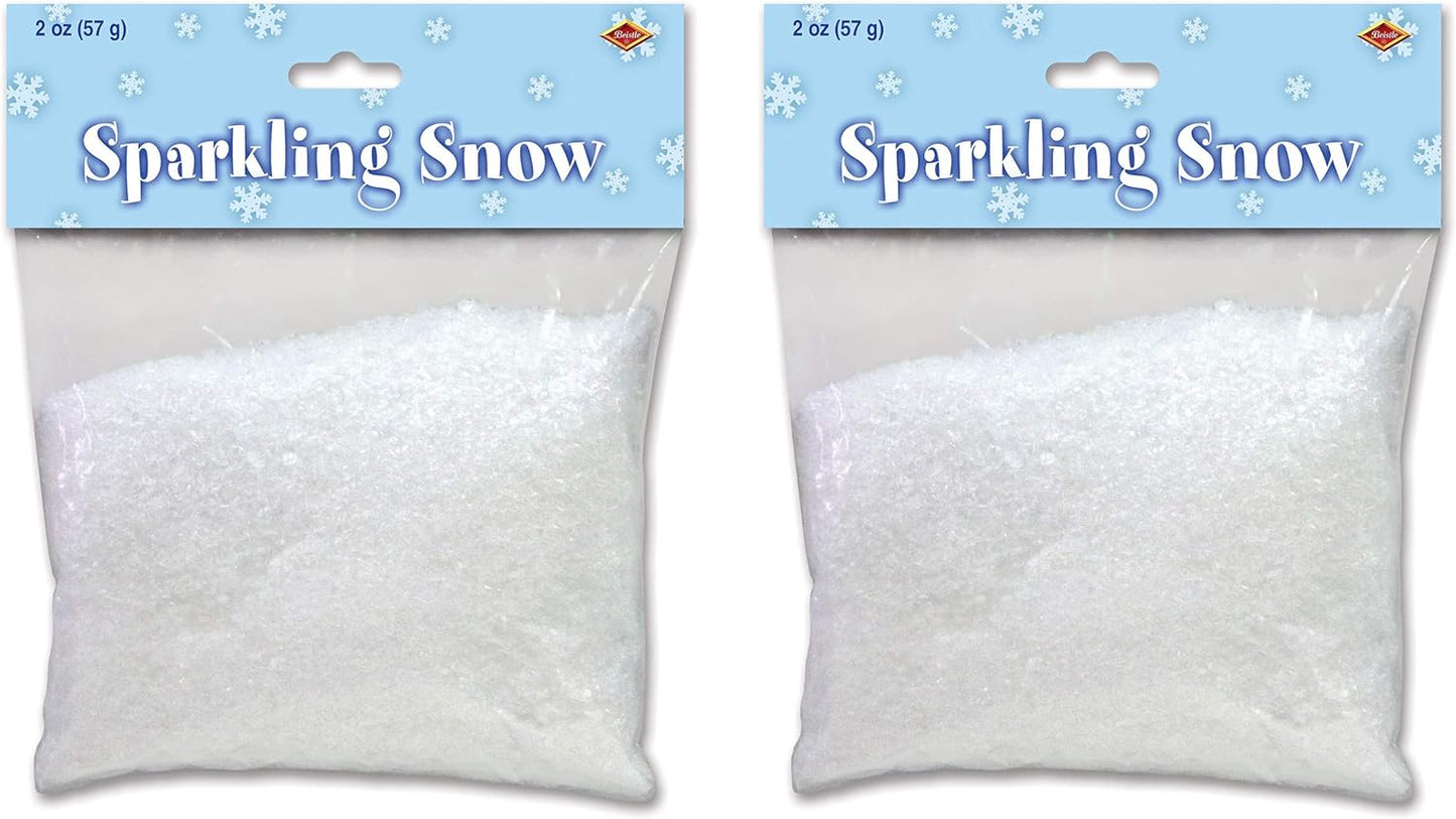 Beistle Sparkling Fake Snow - 4 Ounces of Artificial Winter Decoration for Christmas Crafts | White
