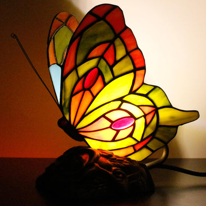ZJART Small Tiffany Table lamp Stained Glass Butterfly Desk Lamp 7X5X9.8 Inch Accent Antique Light (Yellow Butterfly)