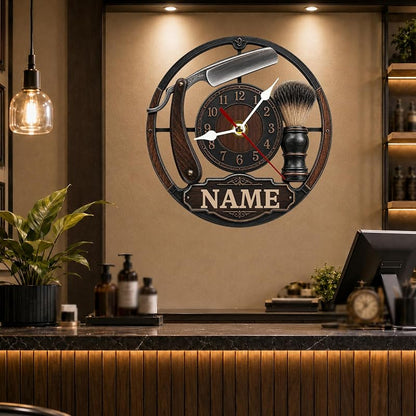 Personalized Barber Wall Clock - Custom Name Barbershop Clock (Variation: Barber Clock 1)
