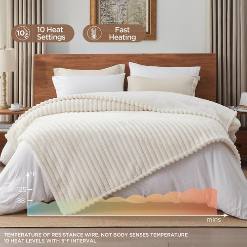 Westinghouse Electric Blanket Twin Size, Super Cozy Luxury Faux Fur & Sherpa Heated Blanket with 10 Heating Levels & 1-12 Hours Auto Off, Fast Heating Blanket, Machine Washable, 62x 84 Inch, Beige