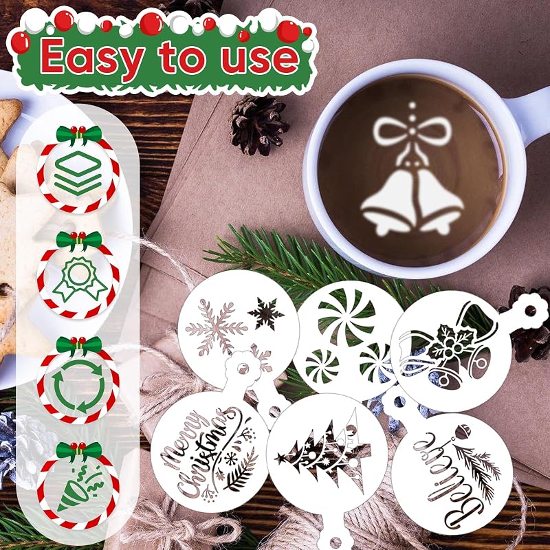 Christmas Stencils 56 Pcs for Cookies, Cakes & Cups - Reusable PET Templates (Variation: Christmas)