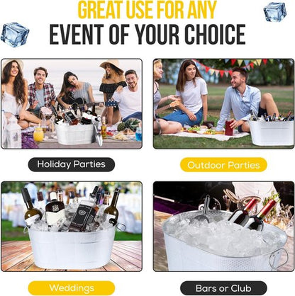 18” Stainless Steel Beverage Tub - 5 Gallon - Gold Handles & Shovel Included - Holds 30 Bottles & Stays Cold for Hours - Use as Wine Bottle Chiller to Beer Bucket Holder - Leak Proof (Silver)