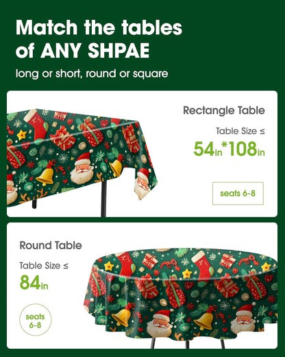 Pureegg Disposable Plastic Tablecloths - 10 Pack, 54 x 108 Inch, Leakproof & Sturdy for Christmas Parties - Christmas Green